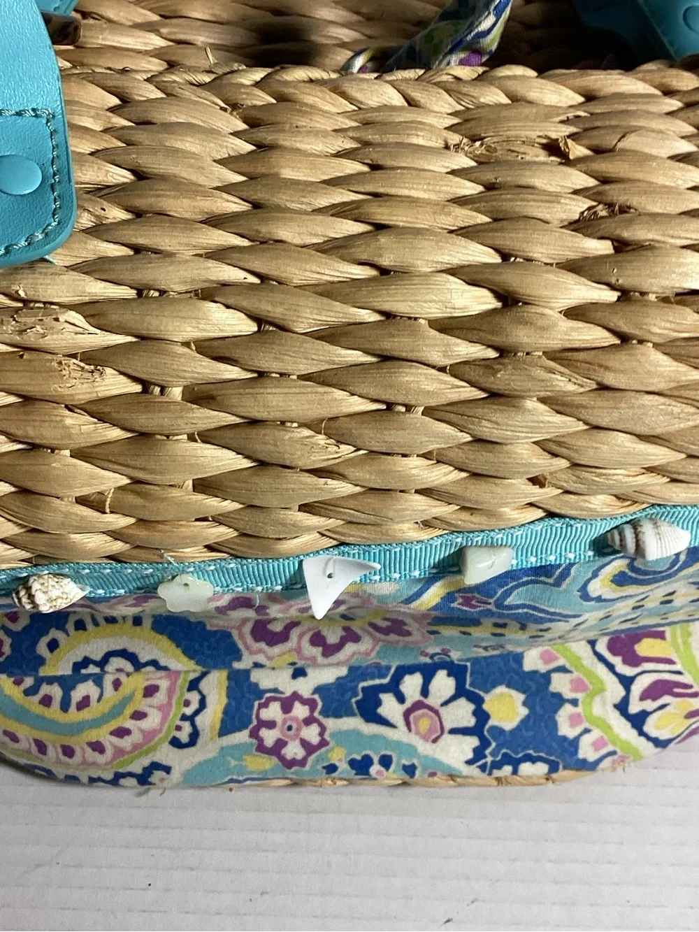 Vera Bradley Turquoise-Strap Woven Tote with Paisley Print